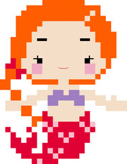 Mermaid cartoon icon in pixel style