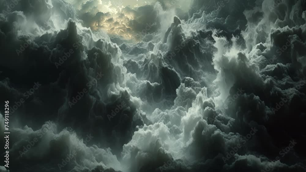 Poster intense closeup of the depth and intricacy in the texture of fastmoving stormy clouds.