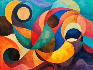 Experiment with abstract shapes and colors to create a dynamic representation of the sun and moon in a celestial setting