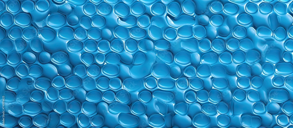 Poster a detailed view of a blue wall with circular patterns etched into the surface. the circles are evenl