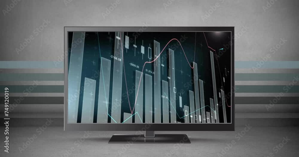 Poster animation of diagrams and data processing on computer screen