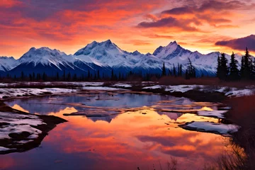 Fotobehang The Majestic Alaskan Landscape: A Pictorial Celebration of Wilderness and Tranquility at Sunset © Mike