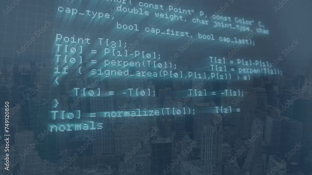 Poster animation of data processing over cityscape