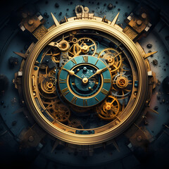 Abstract concept of time with clockwork elements.