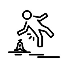 Vector black line icon for Slip and fall