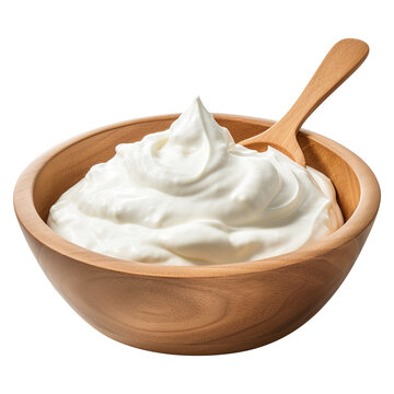 Wooden bowl of sour cream isolated on transparent background Remove png, Clipping Path, pen tool