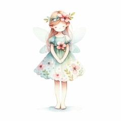 Spring fairie. watercolor illustration, Perfect for nursery art, Fairytale princess clipart.  isolated on a white background.