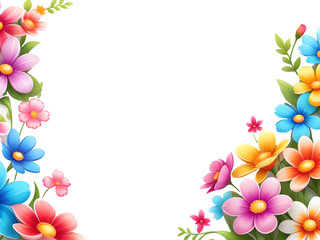 Fototapeta premium Floral frame made of multicolored colorful drawn flowers, template.