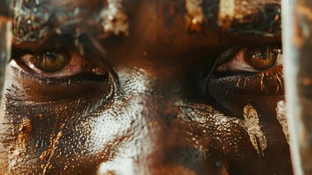 Two Zulu warriors lock eyes in a fierce staredown their spears at the ready. The intensity of their expressions reflects the pride and fearlessness of their people.