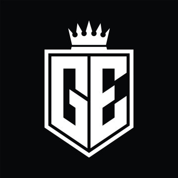 recommend clip art: GE Logo monogram bold shield geometric shape with crown outline black and white style design