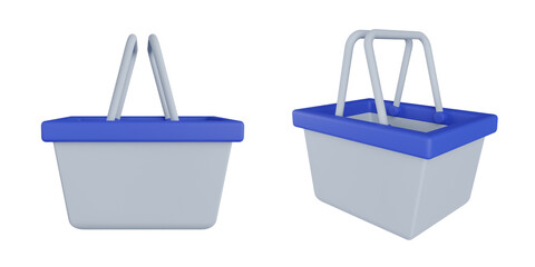 3d shopping basket, 3d render icon illustration, transparent background, ecommerce