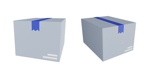 3d cardboard box, 3d render icon illustration, transparent background, ecommerce