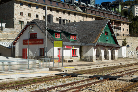 Train station in the mountain, the port of Navacerrada. National Park in the Sierra de Guadarrama.