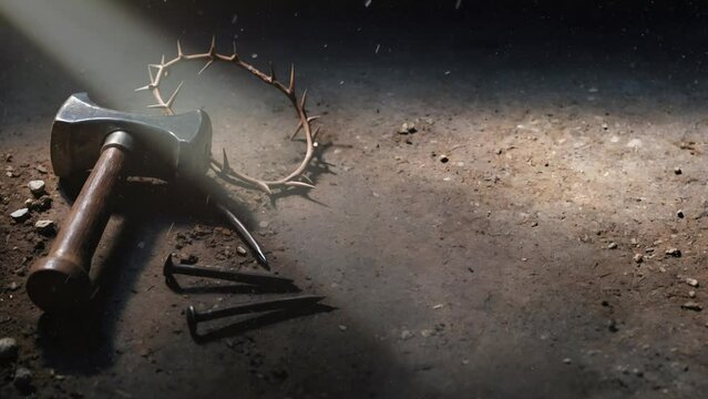 christian background - crown of thorns, hammer, nails