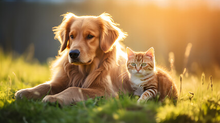 Cute cat and dog are friends background