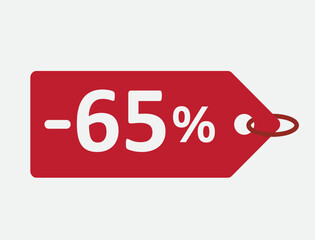 65% discount red label. for sale. promotion. special offer promotion. discount percentage. vector flat design. sixty five percent off	
