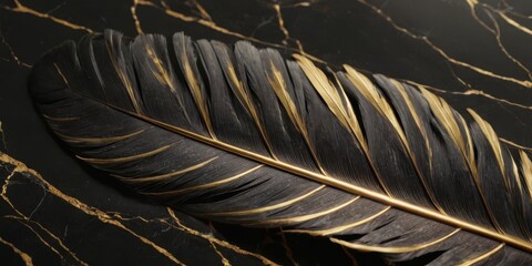 ultra realistic black marble feather with gold texture