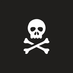 Skull with crossed bones icon silhouette, Human skeleton head. Death, pirate and danger symbol. Jolly Roger logo template. Vector illustration