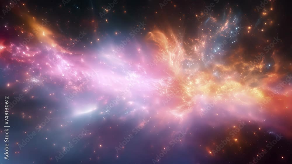 Poster texture of a firework exploding in the sky showcasing a multitude of colors and movement in a split 