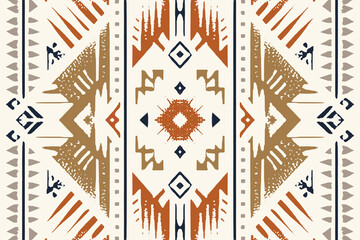 Ethnic abstract ikat art. Seamless pattern in tribal, folk embroidery, and Mexican style. Aztec geometric art ornament print. Design for carpet, wallpaper, clothing, wrapping, fabric, cover, textile