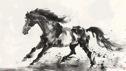 Ancient Chinese Style Artistic Horse Painting Drawing Artwork