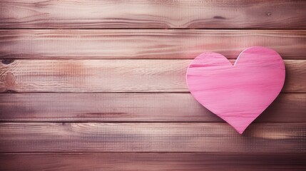 Close-up of a pink heart on a wooden background. Valentine's Day greeting card. A symbol of love. View from above.