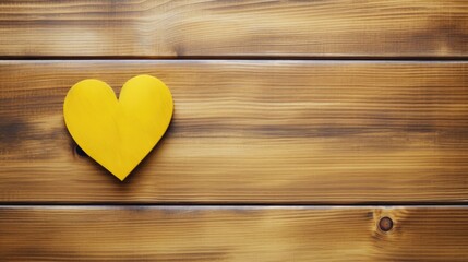 Close-up of a yellow heart on a wooden background. Valentine's Day greeting card. A symbol of love. View from above.