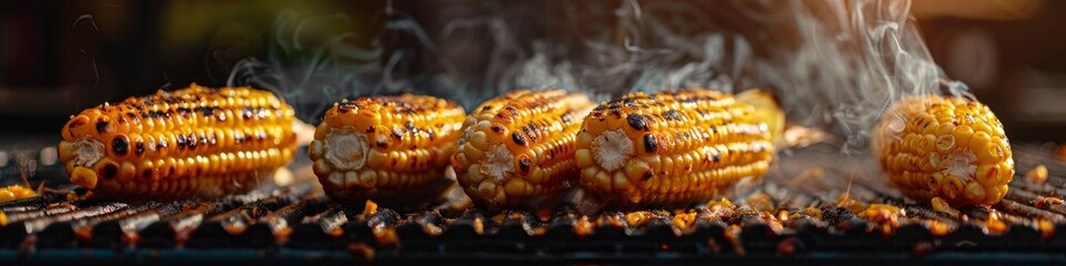 Fototapeta premium Grilled corns on the grille, ready to serve.