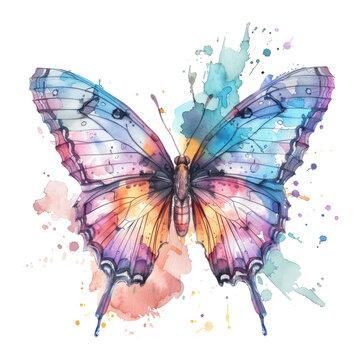 watercolor butterfly with splash hand-drawn illustration white isolated background.