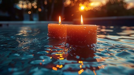 candles burning in the water, pool, jacuzzi, spa, wellness, relaxation, calm, zen 