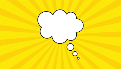 Cartoon cloud ballo, Speech bubble on yellow burst texture, empty dialog halftone background. Cartoon superhero bubble dialog scenes on yellow background with cloud and speech bubble