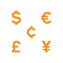 World currencies symbol orange color vector illustration.