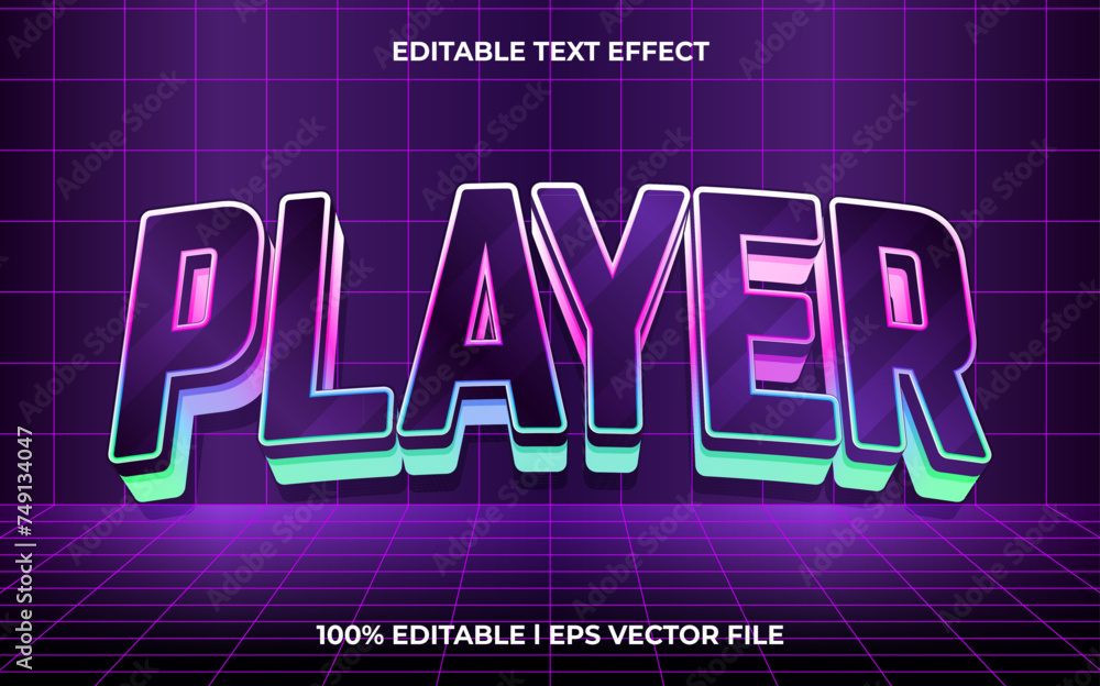 Poster 3d player logo style editable vector text effect