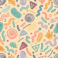Pencil, Circle, and Arrow Seamless Pattern Illustration Design with Cartoon Elements: Fun Vector Art for Wallpaper, Baby Decor, or Summer Theme