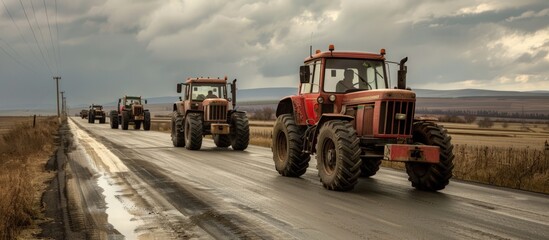 Tractors Block City Roads During Farmers' Demonstration Against Government Policies That Are Harming Farmers.