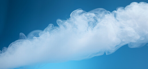 A plume of smoke drifting in front of a blue gradient background - obrazy, fototapety, plakaty