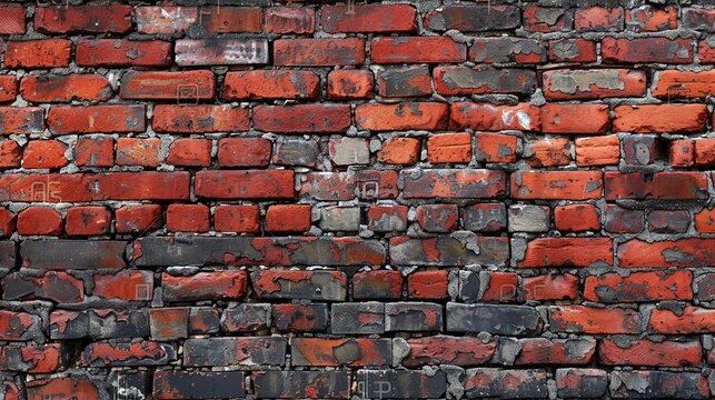 brick wall of red color, wide panorama of masonry