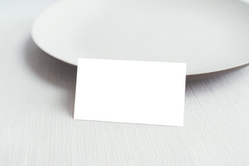 business card mock up blank white paper fold wedding place wedding seating, message gift price tag 