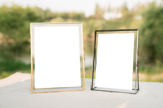 gold black frame white blank empty paper mockup 5x7 4x6 wedding table number menu sitting notice