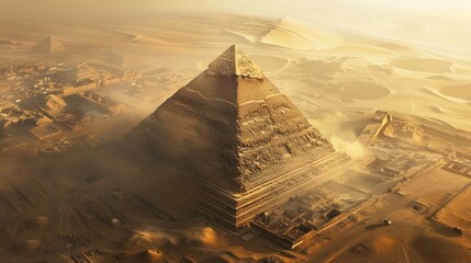 Challenges Faced by Ancient Workers in Giza: Extreme Heat and Sandstorms during Great Pyramid Construction - obrazy, fototapety, plakaty