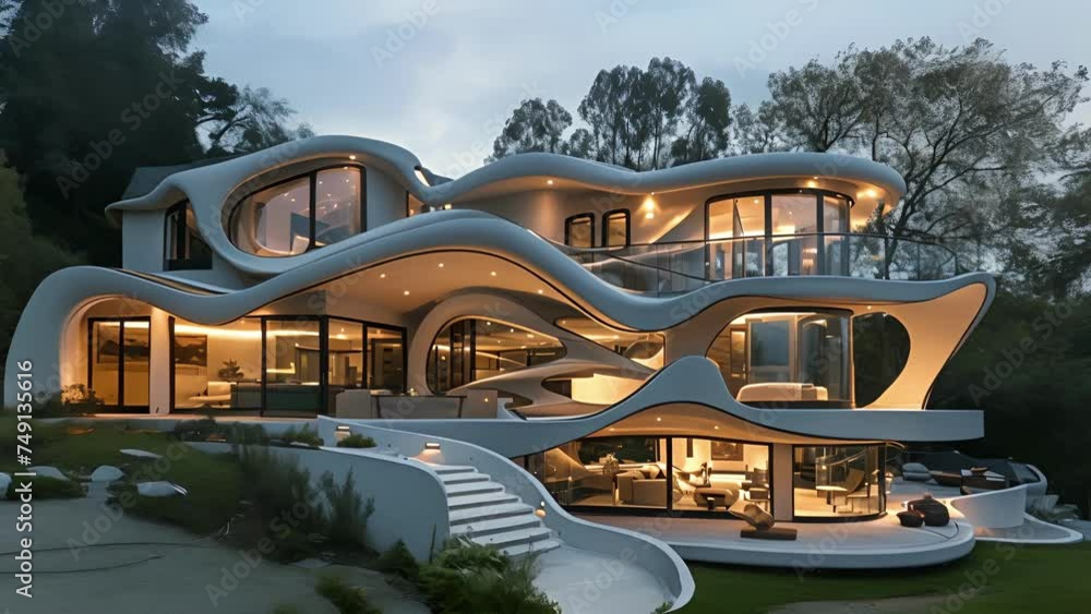 Poster the exterior of this home is a true work of art with its varying levels and sweeping parametrically 