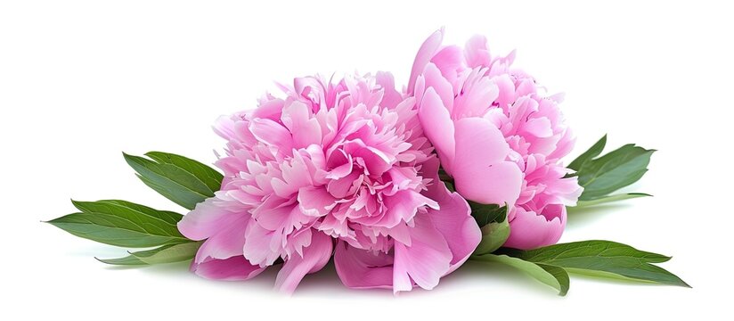This image showcases a bunch of pink flowers set against a clean white background. The flowers appear vibrant and colorful, adding a pop of beauty to the simple backdrop.