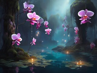 Radiant Orchids in Enchanting Forest