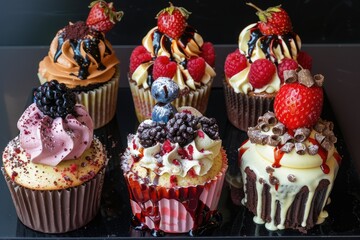 Many different colored delicious cupcakes
