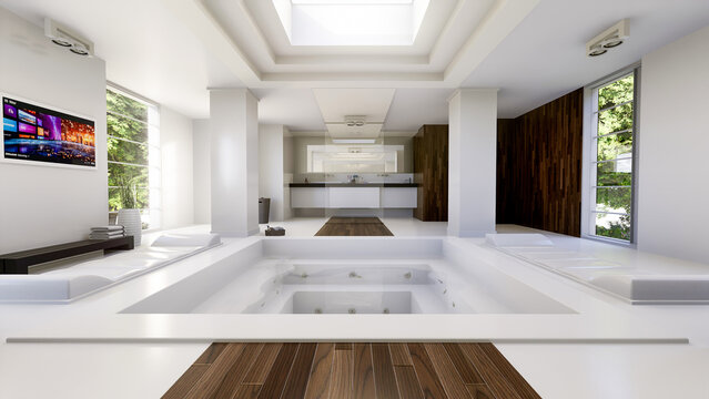 Luxurious Spa style bathroom, 3D rendering