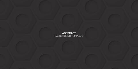 Abstract matt black embossed hexagon paper cut style vector illustration background. Black honeycomb pattern background.