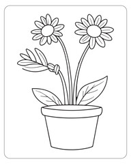 Cute flower coloring pages for kids, flower vector illustration