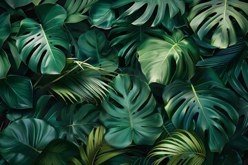 In a vibrant display, an assortment of tropical plants flourishes with lush green leaves, evoking the essence of a lush paradise.