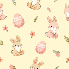 Easter eggs and bunnies pastel Seamless pattern