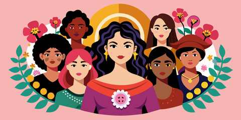 Fototapeta na wymiar March 8th Women's Day Celebration: Empowering Faces Graphic, 8 march, multiple women faces. 